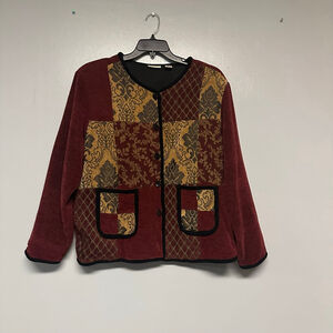 Women's Analogy Red Gold Patchwork Jacket XL tapestry shirt button front